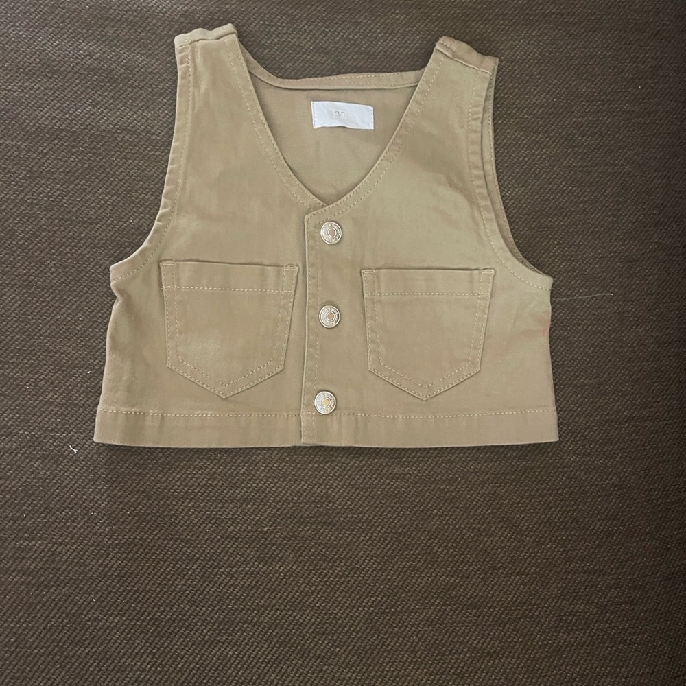 Kids Tan Button-Front Crop Vest